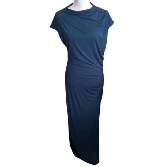 MEROKEEY BODYCON CAP SLEEVE MOCK NECK DRESS GREEN/TEAL SZ.L NWT. - Picture 3 of 11